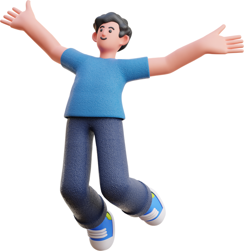 3D Character Male Jump Happy Floating Pose